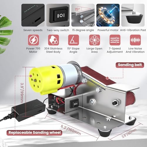 Mini Belt Sander, 15 Degree Belt Grinder,7 Speed Knife Sharpener
