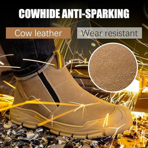 GLANOUDUN Steel Toe Shoes for Men Welding Work - Slip-On, Mid-Top Coverage