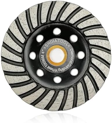 SHDIATOOL 4 Inch Turbo Row Diamond Grinding Cup Wheel for Concrete Granite Marble Masonry Brick Fits 7/8 Inch or 5/8 Inch Arbor