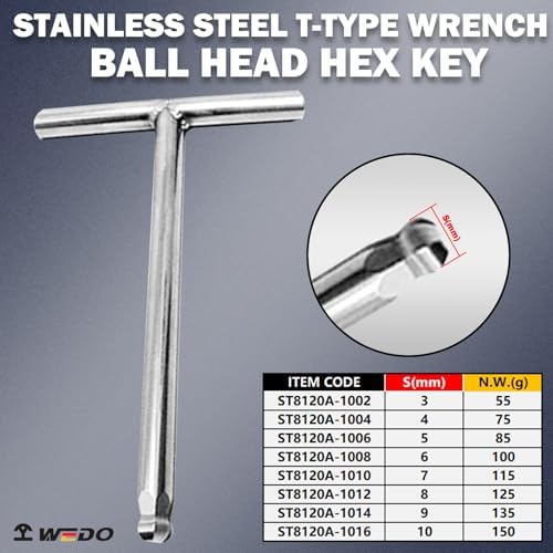 WEDO T Handle Ball-Hex Key Wrench 10mm,Metric,Stainless Steel | T-type Ball-Allen Wrench, Corrosion Resistant, Rust Proof, For DIY,Automotive,Home and Mechanics Repairs