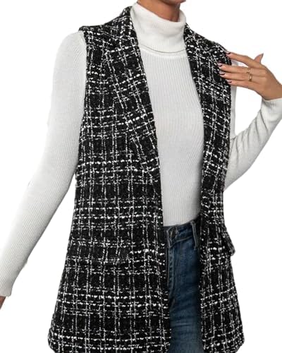 Mina Self Women's Sleeveless Vest Tops Open Front Lightweight Blazer Jacket