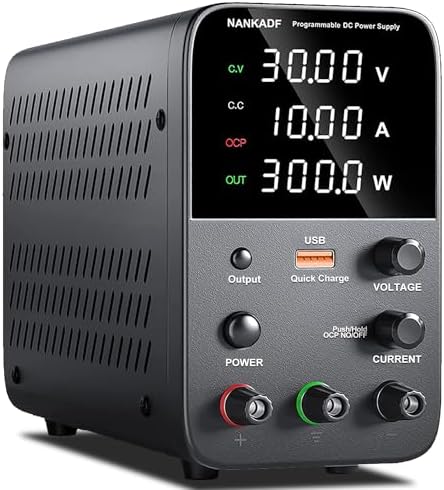 DC Power Supply Variable, Bench Power Supply with Encoder Adjustment Knob, Output Enable/Disable Button, Adjustable Power Supplies with USB Quick-Charge, Short Circuit Alam (30V 10A Black)