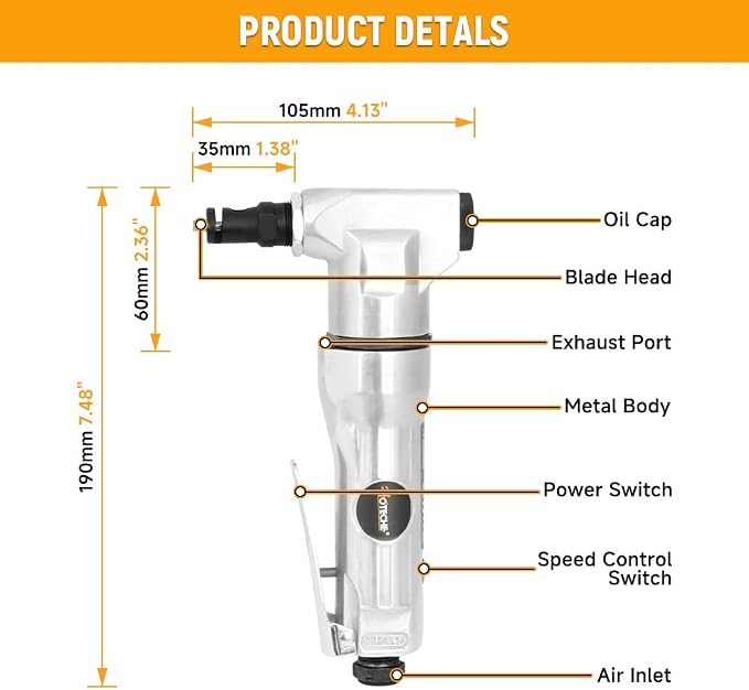 Hoteche Air Nibbler, 3600RPM Pneumatic Metal Cutter for 0.5-1.2MM Iron & Aluminum, Silver, Color Box Packaging
