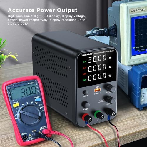 DC Power Supply Variable, Bench Power Supply with Encoder Adjustment Knob, Output Enable/Disable Button, Adjustable Power Supplies with USB Quick-Charge, Short Circuit Alam (60V 5A Black)