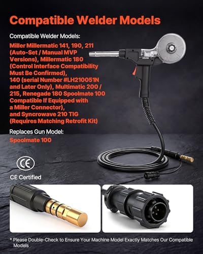 VEVOR 135Amp Spool Gun with 10FT Cable, Replacement for Miller Spoolmate 100 - with 11PCS Mig Welding Contact Tips, ER4043 0.035" Aluminum Mig Welding Wire & Toolbox