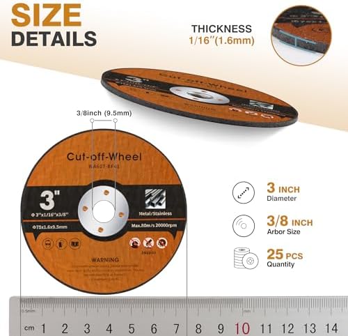 25 PCS 3 Inch Cut Off Wheels Metal and Stainless Steel Cutting Wheel for Angle Grinder 3"x1/16"x3/8"Cutting disc Die Grinder Cut Off Wheel Fits Angle Grinder Air Tool