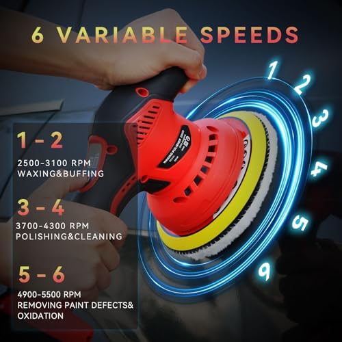 Buffer Polisher Compatible with Milwaukee M18 Battery, Cordless 6 Inch Orbital Buffer, Brushless Motor Car Buffer for Boat, Car Polishing and Waxing (Tool Only, NO Battery )