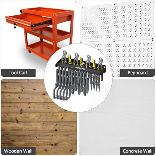 UNITEDPOWER Vise Grip Holder, Wall Mount Pliers Storage Rack Organizer for Workshop, Shed, Garage, Stores up to 15 Vises or 11 Pliers