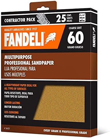 Fandeli Sandpaper Sheets - Multipurpose Professional 60 Grit Sand Paper (25 Sheet Pack) - Sandpaper for Wood, Metal, Varnish & Paint - Coarse Sanding Paper for All Types of Surfaces