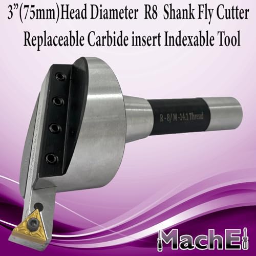MachEl 3" (75 mm) Fly Cutter with R8 Shank (7/16" Drawbar) - Indexable Tool for Milling & Lathe Machines, Replaceable Carbide Insert