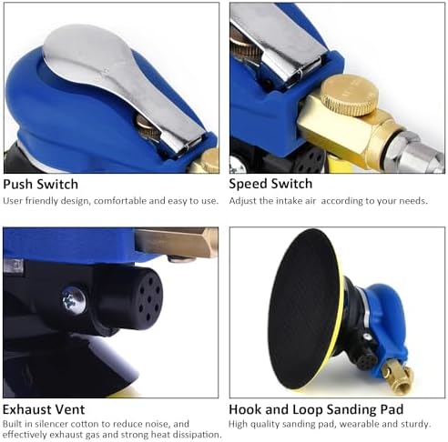 6 inch Pneumatic Orbital Sander, Daul Action Air Sander with Hook and Loop Sanding Pad for Woodworking, Autobody Work