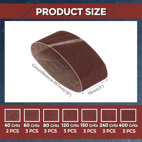 20 Pcs Sanding Belts 3 x 18 Inch 40/60/80/120/150/240/400 Grit