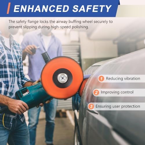 8" Orange Airway Buffing Wheel and 4 Inch Airway Flange Kit,5/8'' Arbor Hole,12 Plys/Medium Polishing for Angle Grinder - 5 PCS