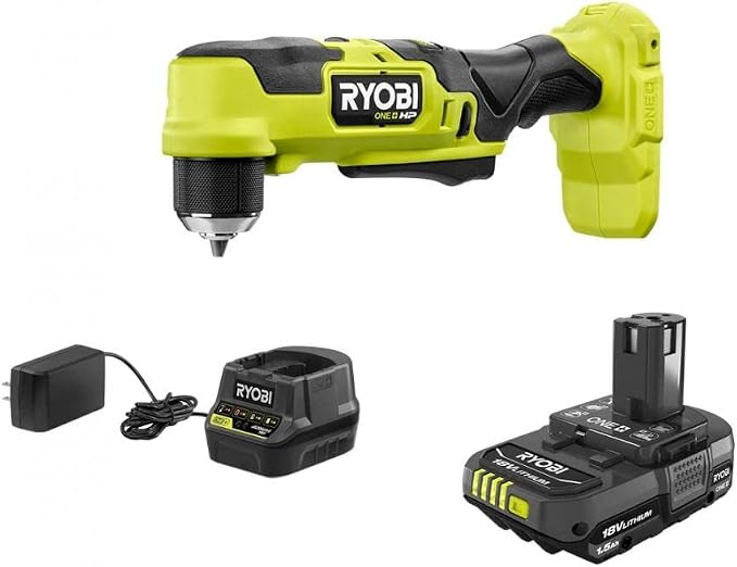 RYOBI ONEAND HP 18V BRUSHLESS Cordless Compact 3/8 in. Right Angle Drill KIT with 1 1.5 A