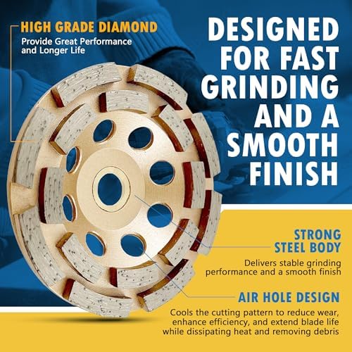 4.5" Diamond Grinding Wheel for Concrete 16 Dbl Row Segments 7/8"-5/8"
