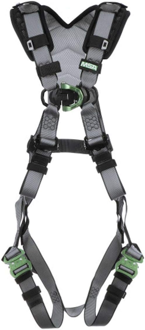 MSA V-FIT Standard Safety Harness - Polyester & Nano-Technology Treated Web Full Body Harness Back, Shoulder Padding, Gray