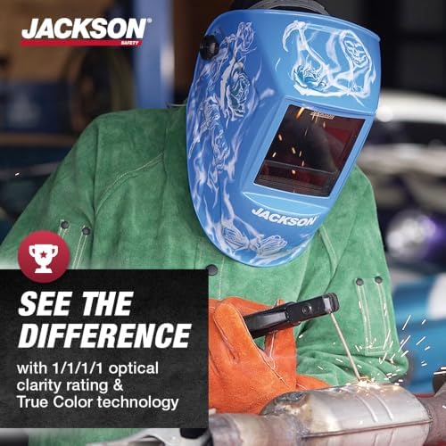 Jackson Safety Premium Graphic Welding Hood with ADF - Ultra Lightweight Auto Darkening Welding Helmet - ANSI Z87.1 (Multiple Styles)