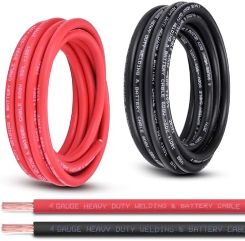 4 Gauge Battery Cable, 15FT Red + 15FT Black 4 AWG Pure Copper Wire Welding Cable, for Automotive, Battery, Solar and Generator, Standard USA OFC Wire