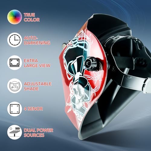 TRQWH Welding Helmet Auto Darkening Large Viewing True Color Solar Powered Welding Mask with 4 Arc Sensor Adjustable Wide Shade Range 4~5-8/9-13 Welder Mask with Grinding