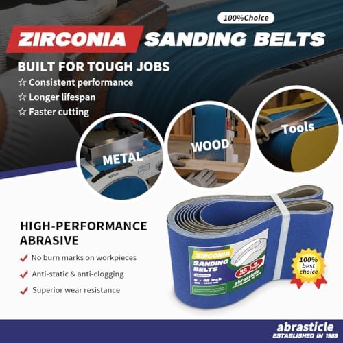 8 Pack 6 x 48 Inch Zirconia Sanding Belts, 80 Grit Heavy Duty Belt Sander Paper, Fits Belt Sander & Bench Sander for Professional Woodworking, Metal Polishing and Surface Preparation