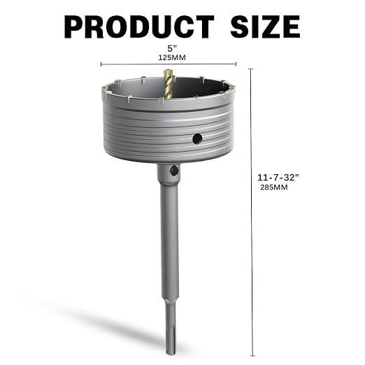 5" Concrete Hole Saw,125mm Masonry Hole Saw, with 220mm SDS Plus Shank Connecting Rod for Concrete Brick Cement Stone Wall Drilling Home Improvement