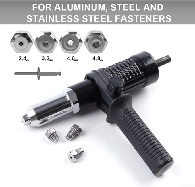 Electric Rivet Tool Adapter Set for Cordless Drill High Efficiency Low Noise Forged Alloy Steel 2.4-4.8 mm Shaft Sizes 1 Pack