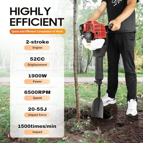52cc Gas Powered Planting Shovel Digger, 2-Stroke Handheld Tree Digging Machine, Multi-Functional Garden Shovel Tree Digger for Gardens, Farms, and Homes