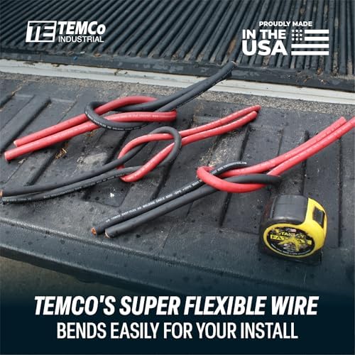 TEMCo 2/0 Gauge AWG 85 Ft Black Flexible Pure Copper Made in USA Welding Cable Battery Wire - Heavy Duty Solar, Inverter, Car, RV, Truck