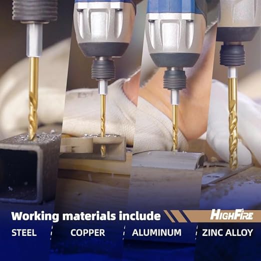 HIGHFIRE 3/16 Inch Twist Drill Bits - HSS Sharp Hex Shank, TiN Coated for Metal - Steel, Copper, Aluminum, Zinc Alloy (6 PCS Same Size in One Pack)