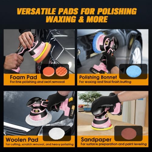 Cordless Car Buffer Polisher kit, DA Polisher with 2*21V Batteries