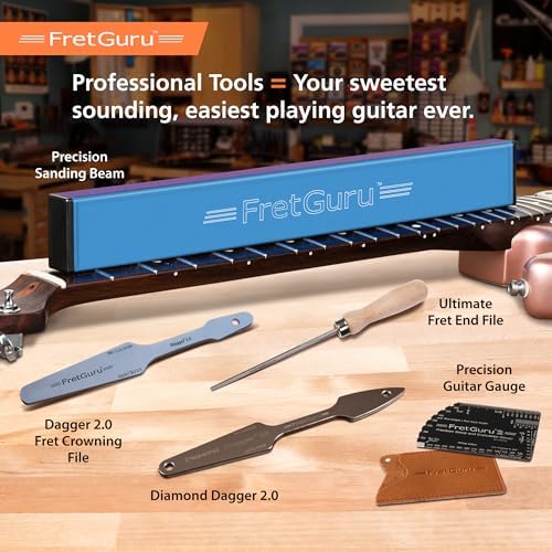 FretGuru Sanding Beam Fret Leveler (16" ~400mm) Professional guitar luthier leveling file includes 240, 320, 400, 600 Grit Advanced Film -Backed Ceramic Sandpaper naphtha based adhesive remover wipes