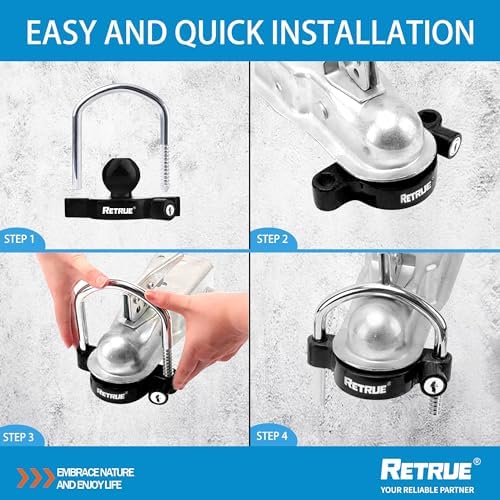 RETRUE Universal Trailer Coupler Lock, 2PC Key Alike Hitch Ball Lock, Black