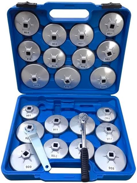 23 Pcs Oil Filter Wrench Set, Aluminum Alloy Cup Type Oil Filter Socket Set, 1/2" Drive Oil Filter Removal Tool Kit, Oil Filter cap Wrench Set