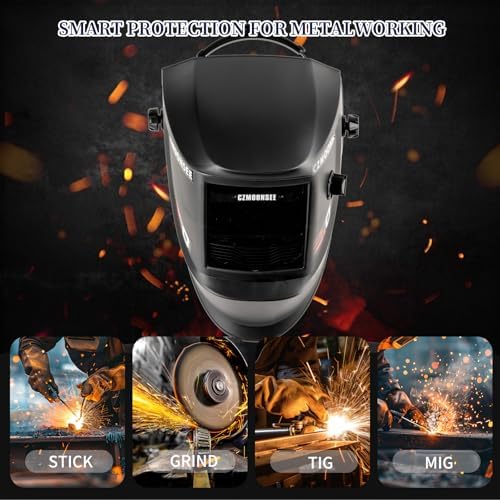 3.94“x 1.97”True Color Solar Powered Auto Darkening Welding Helmet 1/1/1/2 Optical Clarity 2 Arc Sensors Wide Shade 4/9-13 for TIG MIG STICK Welding Hood Welder Mask