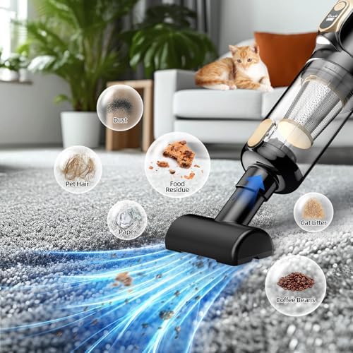 MONOZEL Mini Vacuum Cleaner for Car, 18000Pa 2 in 1 Vacuum Cleaner&Air Duster, 130W Brushless Motor Handheld Vacuum Cordless with 7800mAh Battery, LED Light, Multi-Nozzles for Home, Office, Pet