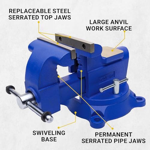 Yost Vises 460 Combination Vise | 6 Inch Jaw Width Heavy-Duty Utility Pipe and Bench Vise |Secure Grip with Swivel Base| Made with Cast Iron and Steel U Channel Bar | Blue