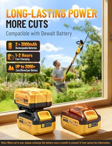 4-IN-1 Electric Pruning Shears+Pole Hedge Trimmer Combo, Hedge and Grass Trimmer Cordless & Tree Pruner with Extension Pole for Shrubs, Bushes, Max 15Ft Reach, Compatible with Dewalt Battery