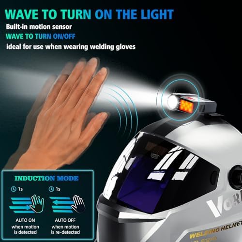 Large View True Color Auto Darkening Welding Helmet with LED Light - Solar Powered, 4 Arc Sensors, 1/1/1/1 Optical Clarity, Wide Shade 4/5-13 for TIG MIG ARC Grind