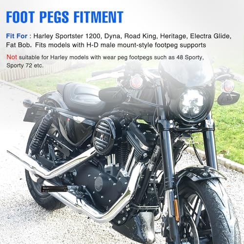 Nilight Motorcycle Foot Pegs Fit for Harley Dyna Sportster Forty Eight Road King Motorcycle Passenger Pedals Footpegs CNC Aluminum Billet Pedal Dirt Bike Footpegs Skidding Foot Rests Pegs, Black