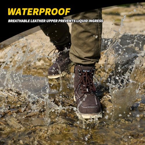 Steel Toe Boots for Men-6 Inch Moc Toe Safety Work Boots Non-Slip Resistant Indestructible Construction Western Boot Mens Steel Toes Shoes