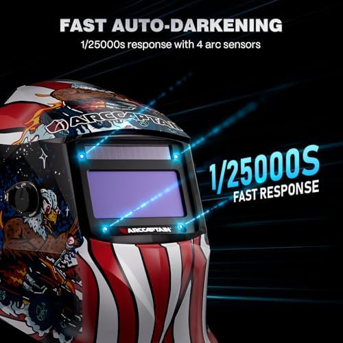 ARCCAPTAIN Welding Helmet Auto Darkening, 1/25000s Response, Shade 4/9-13