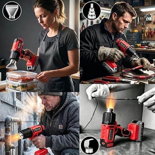Cordless Heat Gun for Milwaukee 18V Battery, 350W Fast Heating Hot Air Gun, LCD Display 2 Temp 120℉-1110℉, 3 Nozzles Portable Gun for Shrink Tubing, Paint Removal, Soldering DIY, Tool Only