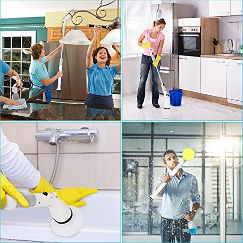 Electric Cleaning Brush with Long Handle Rechargeable, Efficient Electric Spin Scrubber Cordless Tub and Tile Scrubber, Electric Scrubber Brush for Cleaning Bathroom Cleaning Tool Waterproof