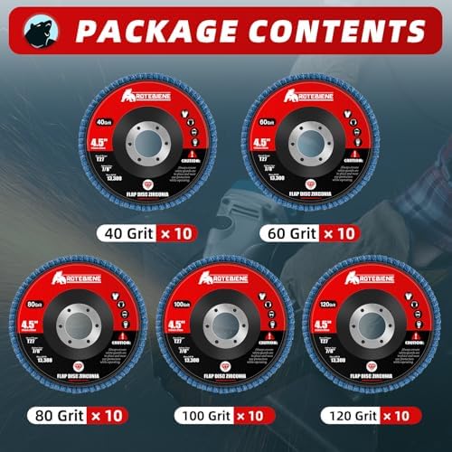 50 Pack Zirconia Flap Discs 4.5" x 7/8" T27 for 4 1/2 Inch Angle Grinder 40/60/80/100/120 Grit Multi-Grit Flap Wheels Heavy-Duty Grinding & Sanding Discs for Metal, Wood, Stainless Steel