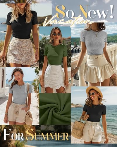 Ficerd 3 Pack Women's Ribbed Short Sleeve T-Shirts