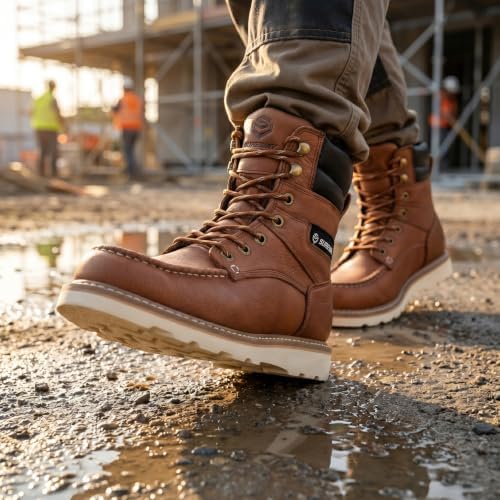 SUREWAY Men's 8" Moc Toe Full-Grain Leather Soft Toe Work Boots, EH Rated