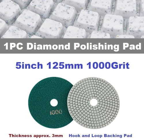 Diamond Polishing Pad, 5 inch 125 mm 1000 Grit Sanding Discs for Grinder & Polisher, Hook and Loop Backing Pad for Grinding Buffing Granite Marble Concrete Stone (1 Piece)