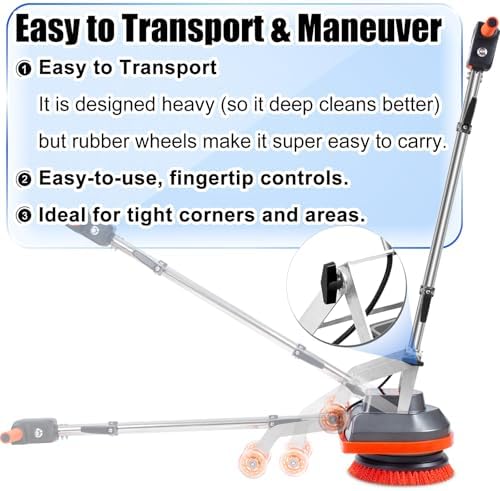 HHQ Commercial Floor Scrubber Machine with Brushes and Pads, Heavy Duty Floor Cleaner Polisher and Buffer- Deep Cleaning Tile and Grout, Hardwood Floors and Carpets without Getting on Hands and Knees