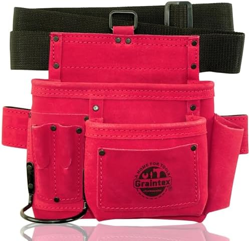 Graintex 5 Pocket Suede Leather Tool Belt/Bag, Multipurpose Leather Tool Belt for Women and Men, Ideal for Construction, Electrician, Handymen, Carpenter, Gardening Pouch & DIY Projects