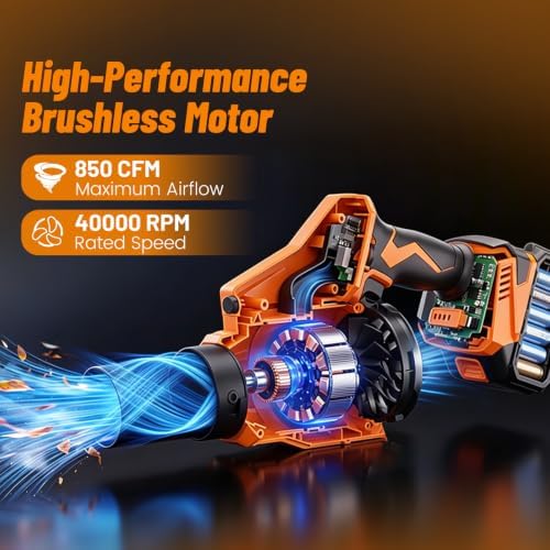 Cordless Leaf Blower Vacuum, 2in1 & Rotatable, 850CFM Airflow